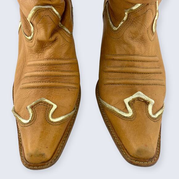 Naona Nana? Light Brown Leather Tall 2.5" Stacked Heel Western Cowgirl Boots 7.5 - Picture 3 of 10